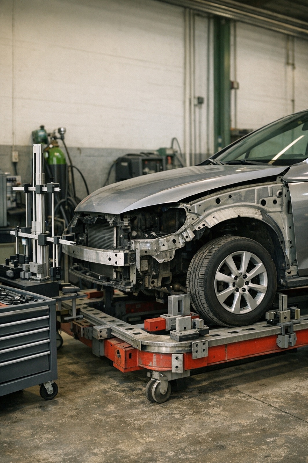 Karosseriebau mit Richtbank in der Werkstatt von Auto Schneider in Bensheim